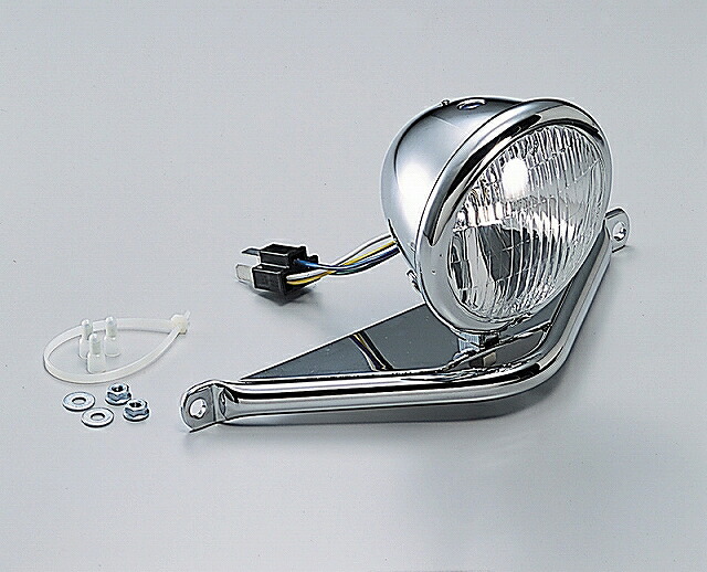 ハリケーン HA5606 4.5ベーツタイプヘッドライトキット クロームメッキ 12V35/35Wハロゲンバルブ パイプステー、H4カプラ付 TW225E.TW200/E ハリケーン ha5606｜バイクマン　店