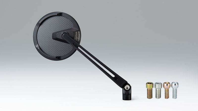 キジマ 203-8093 ミラー TECH12/ラウンド ロングアーム ブラック/カーボン 直径94mm 片側1個(左右兼用) 汎用 バイクミラー