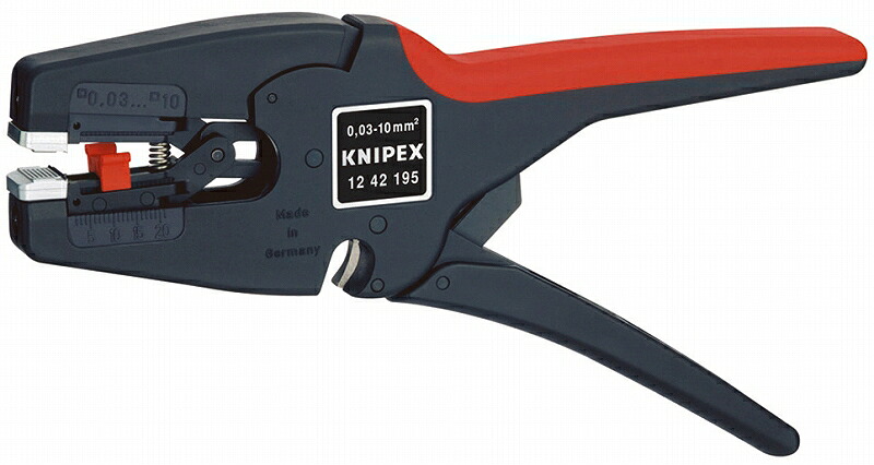 KNIPEX ｸﾆﾍﾟｯｸｽ 1242-195 ﾜｲﾔｰｽﾄﾘｯﾊﾟｰ "ﾏﾙﾁｽﾄﾘｯﾌﾟ10"(SB) ストリッピング能力(mm2)：0.03-10.0 ストリッピング能力(AWG)：32-7 質量(g)：136｜バイクマン　店