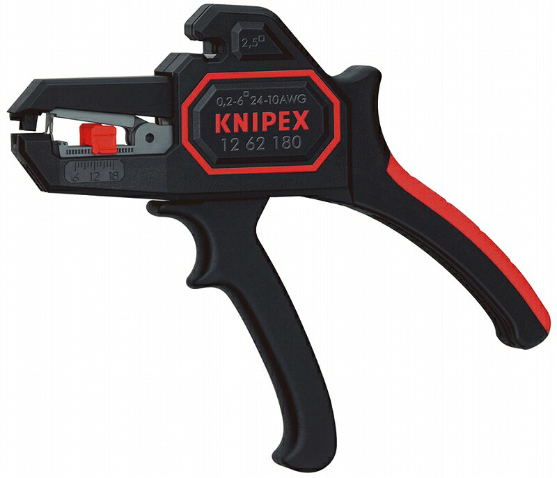 KNIPEX ｸﾆﾍﾟｯｸｽ 1262-180 自動ﾜｲﾔｰｽﾄﾘｯﾊﾟｰ 0.2-6.0 (SB) ストリッピング能力(mm2)：0.2-6.0 ストリッピング能力(AWG)：24-10 質量(g)：151 6,614円