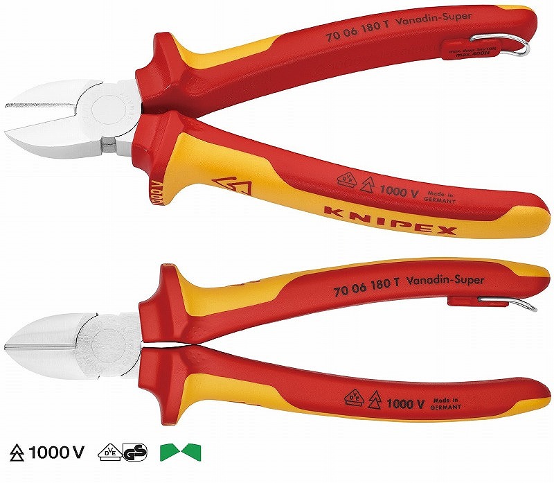 【きます】 KNIPEX（クニペックス） 7006-180TBK 絶縁斜ニッパー 落下防止 （BK）：株式会社夢の小屋 もしくは