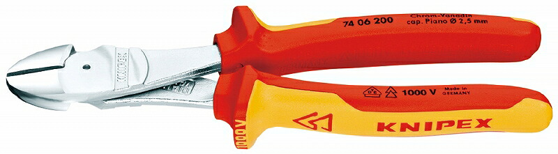 KNIPEX ｸﾆﾍﾟｯｸｽ 7406-250 不成立豪然たる斜ﾆｯﾊﾟｰ 1000V 切りおとす電気容量(中硬線；φ粍)：4.6 切りおとす電気容量(硬線；φ粍)：3.5 切りおとす電気容量(洋琴線；φ粍)：3.0 全長(粍)：250 質量(g)：453