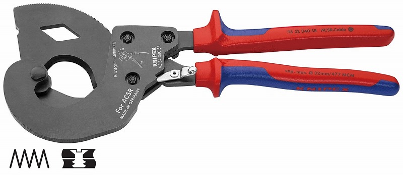 KNIPEX クニペックス 9532-340SR ラチェットケーブルカッター ACSR線用 340mm