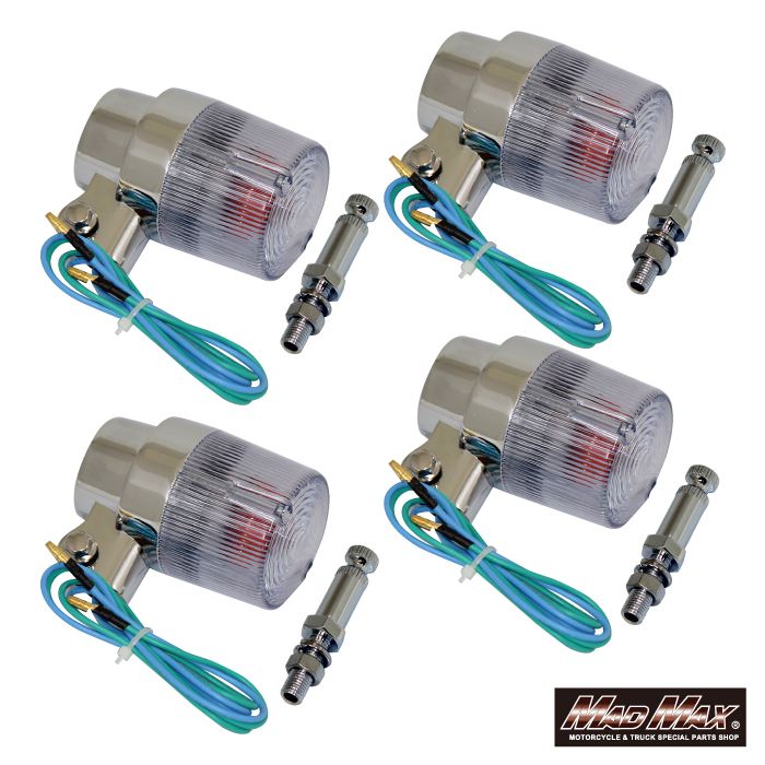 マッドマックス MM11-0057-C-4 丸型ヨーロピアンウインカー 取付ステー付 クリア 4個セット 汎用 ウィンカー 指示器 パーツ MADMAX