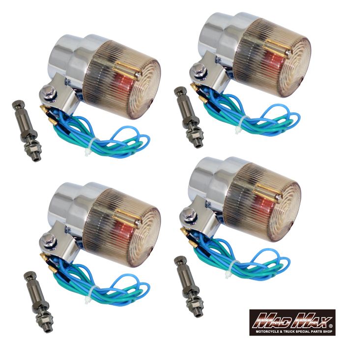 マッドマックス MM11-0057-LY-4 丸型ヨーロピアンウインカー 取付ステー付 黄ばみ 4個セット 汎用 ウィンカー 指示器 パーツ MADMAX