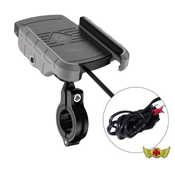 マッドマックス MM50-0440-GY バイク用スマートフォンホルダー 防水 ワイヤレス充電タイプ グレー 汎用 スマホ 携帯 ナビ 取付 MADMAX