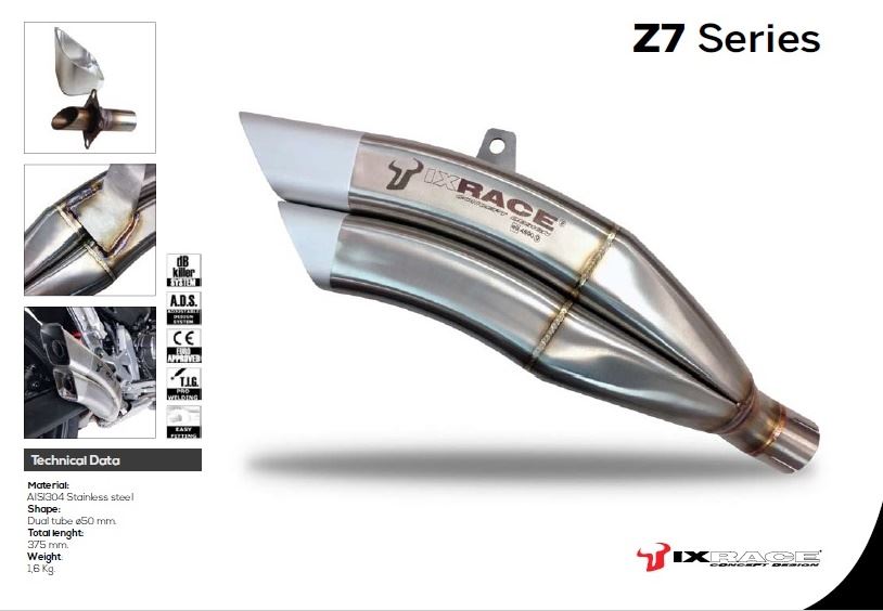 マッドマックス IX-QH6315 IXRACE ツインアップ スリップオンマフラー 375mm マットポリッシュ Z7 デュアルラウンド 50mm MSX125 グロム