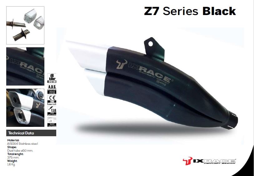 マッドマックス IX-QK7372B IXRACE ツインアップ スリップマフラー 375mm マットポリッシュ Z7B デュアルラウンド 50mm Z900 2017