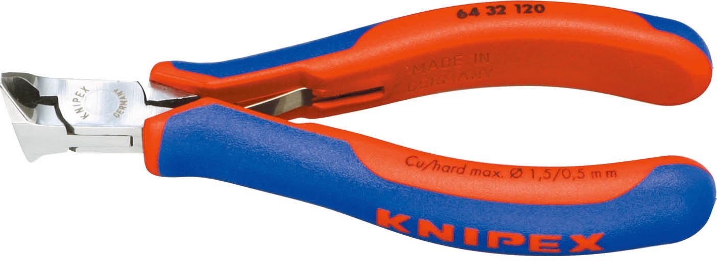KNIPEX ｸﾆﾍﾟｯｸｽ 6432-120 ｴﾚｸﾄﾛﾆｸｽｴﾝﾄﾞｶｯﾃｨﾝｸﾞﾆｯﾊﾟｰ 切断能力（軟線；φmm)：1.5 切断能力（中硬線；φmm)：1.0 切断能力(硬線；φmm)：0.5 口先の長さ(mm)：10 ジョイント部の幅(mm)：11 ジョイント部の厚さ(mm)：7.0｜バイクマン　店
