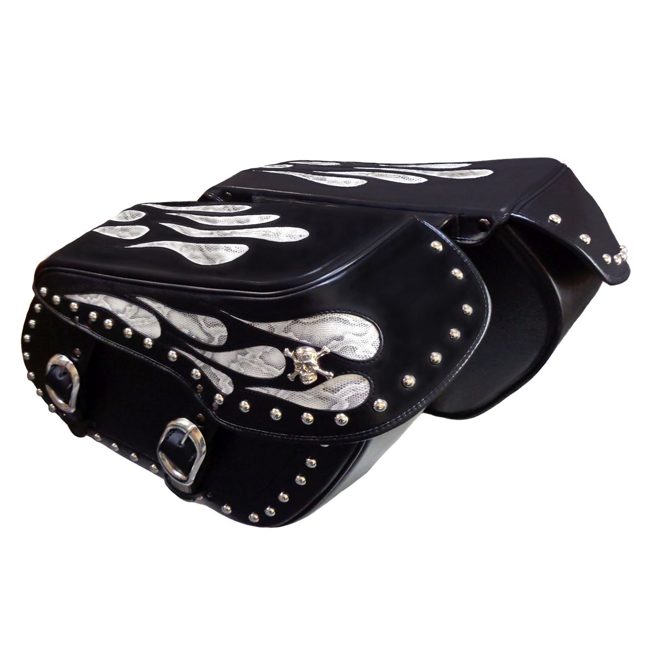 MAXTRADING BSH-102-1S XROSS ｸﾛｽ LARGE DOUBLE ｻｲﾄﾞﾊﾞｯｸﾞ ﾀﾞﾌﾞﾙﾊﾞｯｸﾞ ﾌﾞﾗｯｸ/ﾎﾜｲﾄﾊﾟｲｿﾝ ｼﾙﾊﾞｰｽｶﾙ｜バイクマン　店