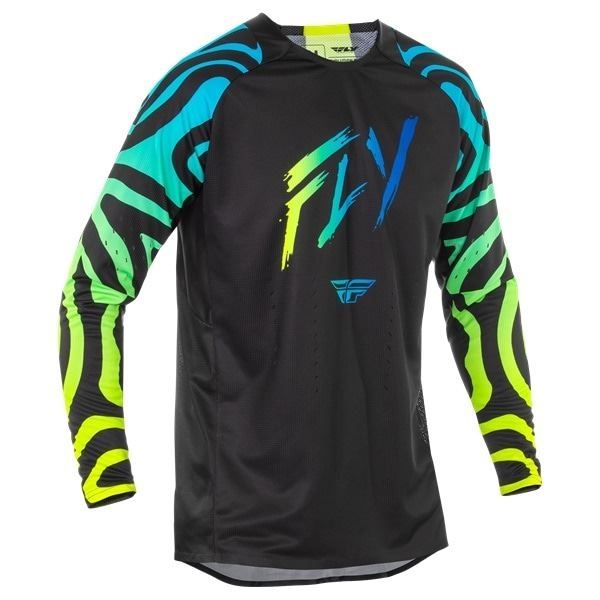FLY 378-124S EVOLUTION DST SPECIAL EDITION ZEN MXジャージ ブラック/ブルー/ハイビス S バイク ウェア 長袖 ストレッチ メッシュ