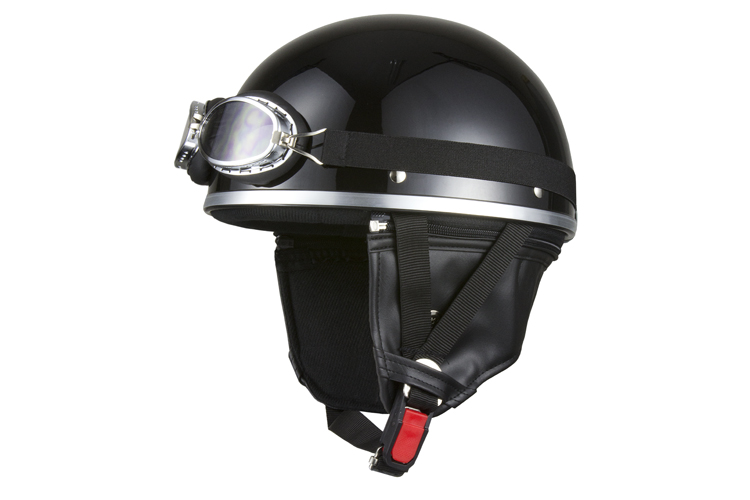 ビンテージヘルメット 　ゴーグル付き　 ブラック 　フリーサイズ　　124cc以下　　耳あて着脱可能　　SG規格適合 PSCマーク付　　バイク　　オートバイ　　ヘルメット　　半帽　 バイクパーツセンター