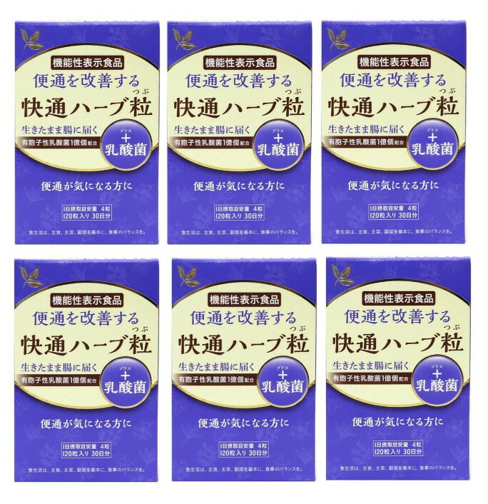 快通薬草粒 ＋ 乳酸菌 120粒 6個書き割り
