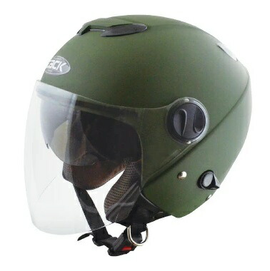 SPEED-PIT（TNK工業）　ZJ-3_ZACK_HMAD_KHAKI　シールド付きジェットヘルメット　ハーフマッドカーキ　　（インナーシールド内臓/UVカット/洗える内装/ワンタッチホルダー/エアーインテーク機能）