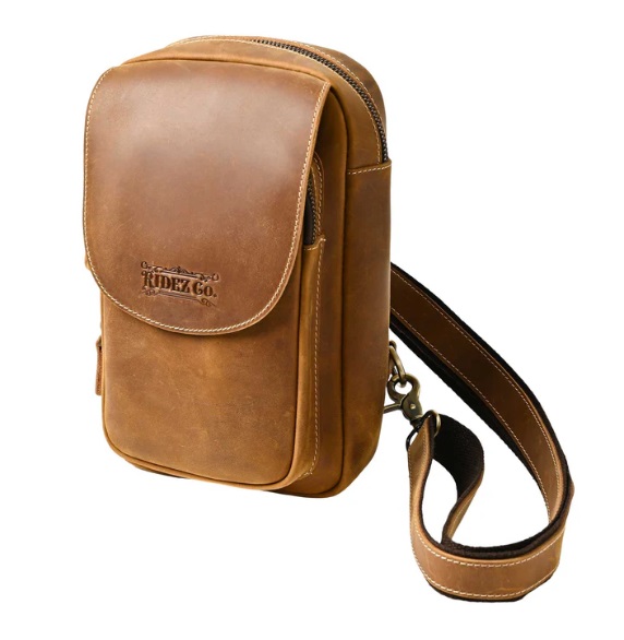 RIDEZ（ライズ）　RBP03　LEATHER MINI BAG バイク用 ショルダーバッグ L.BROWN　　バイク用でありながらスーツにもレザージャケットにも合う紳士のショルダーバッグ！