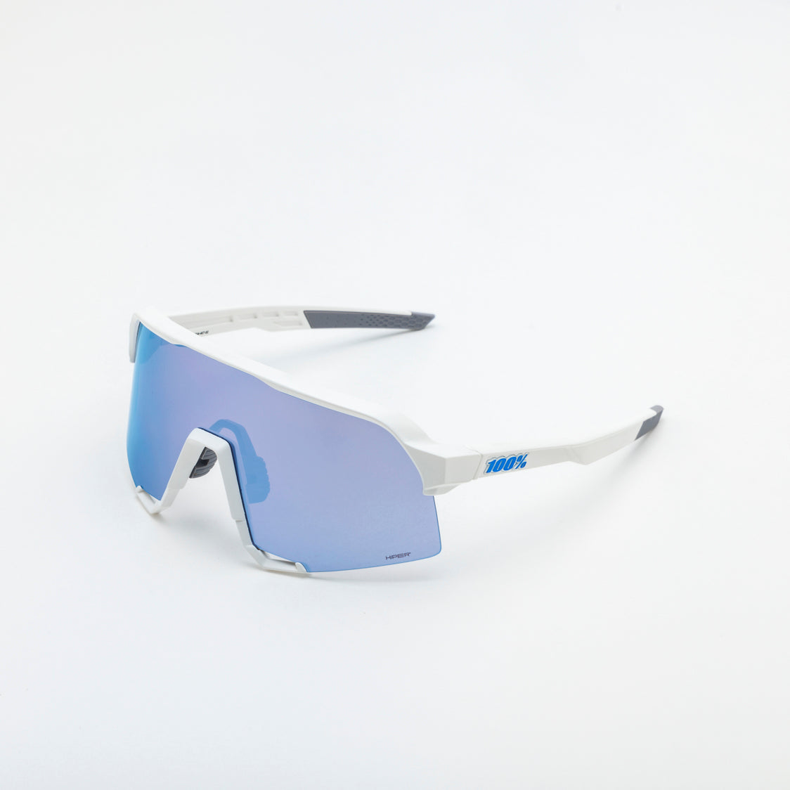 S3 - Matte White / HiPER Blue Multilayer Mirror Lens ブルー マルチレイヤー ミラーレンズ UVカット 軽量 ランニング 自転車 野球 スポーツサングラス 100％ ワンハンドレッド