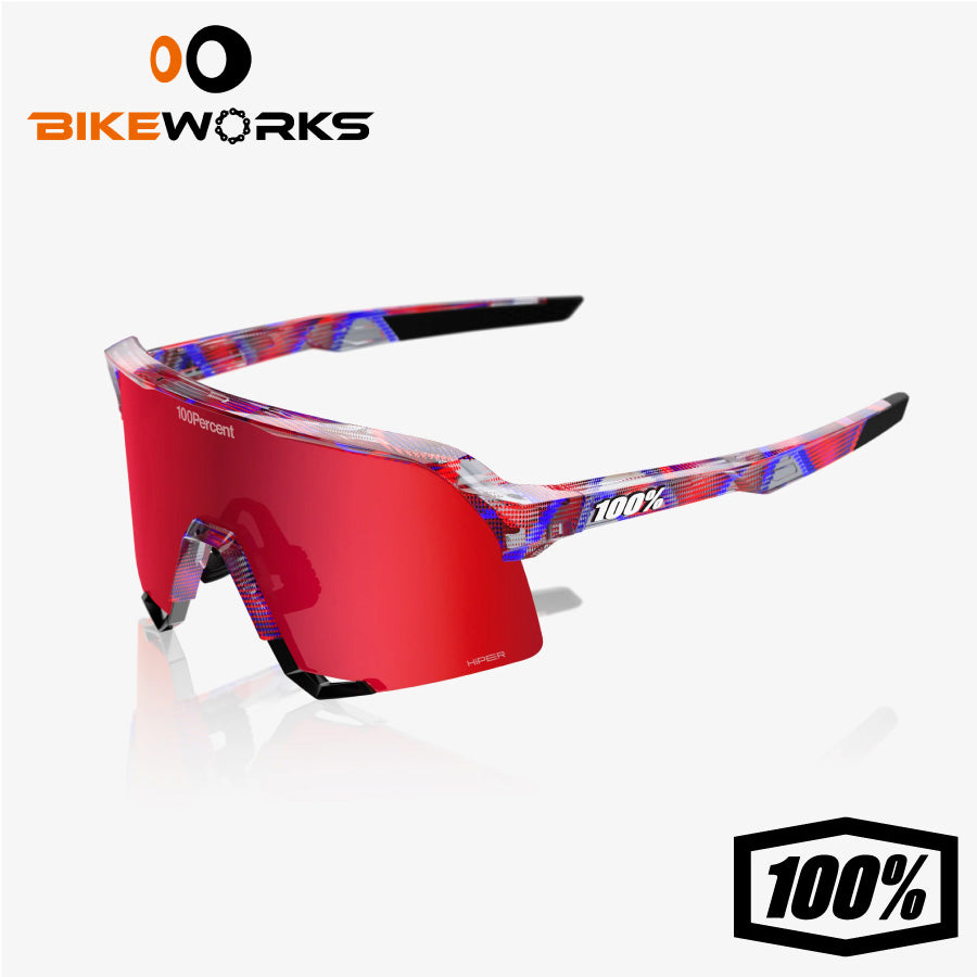 【数量限定チームカラー】S3 FDJ Gloss Translucent Red/Blue - HiPER Fire Red Mirror Lens 自転車 サングラス ロードバイク アイウェア スポーツサングラス ミラーレンズ UVカット サングラス 100% ワンハンドレッド|バイクワークス