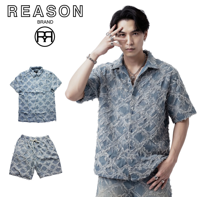 REASON/リーゾン TEXTHURED SHIRT 織柄出どころ立体産業  半袖プルオーバー  綿織物ジーンズ原料品 B系 表どおり 社交ダンスお召しもの 野球クラブ 心地よい アメカジ 輸入物