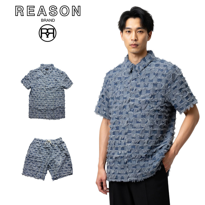 REASON/リーゾン TEXTHURED SHIRT 織柄出どころ立体産業  半袖プルオーバー  綿織物ジーンズ原料品 B系 表どおり 社交ダンスお召しもの 野球クラブ 心地よい アメカジ 輸入物