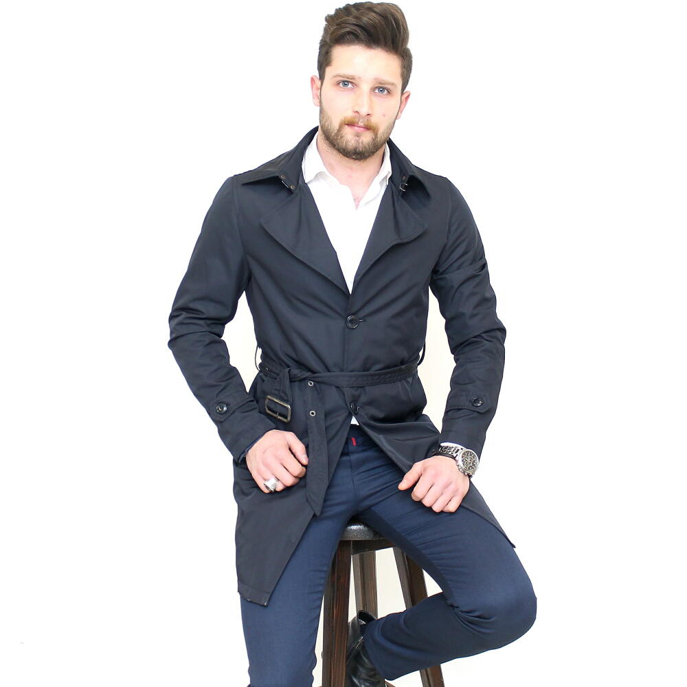 最新人気 トレンチコート メンズ ハーフコート ビジネス ネイビー 紺 細身 スリム シングル 激安の Www Ceao Com Ar