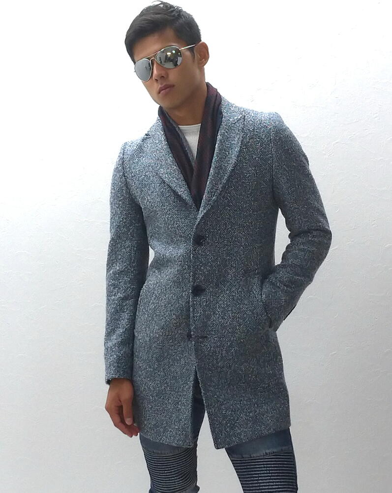 楽天市場 チェスターコート ハーフコート メンズ ツイードコート メンズ 冬 ウール ライトブルー 水色 ピークドラペル 大きいサイズも入荷 細身 タイト ｂｉｎ １ ｌｉｍｉｔｅｄ