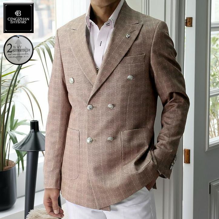 楽天市場】テーラードジャケット ダブル ブレザー 6つボタン 茶