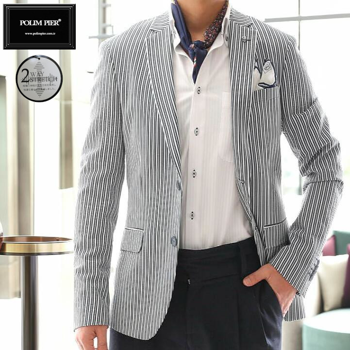 楽天市場】テーラードジャケット ネイビー 紺 ストライプ ブレザー