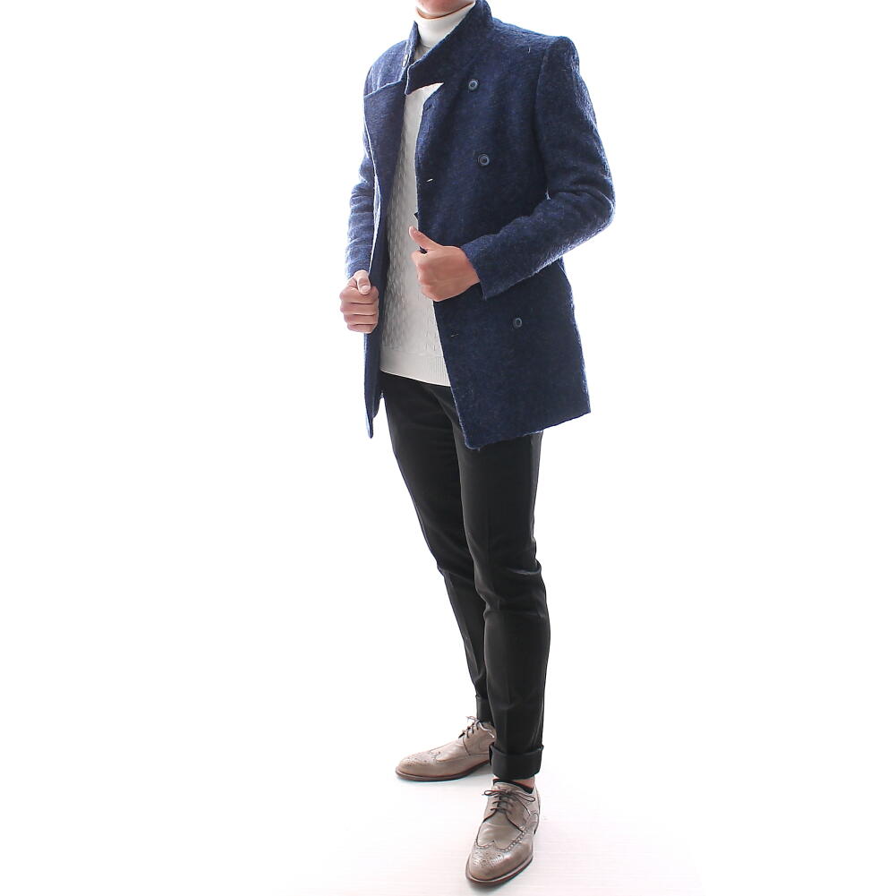 楽天市場 チェスターコート スタンドカラー ストレッチ ハーフコート 青 ブルー メンズ 大きいサイズも入荷 タイト ｂｉｎ １ ｌｉｍｉｔｅｄ