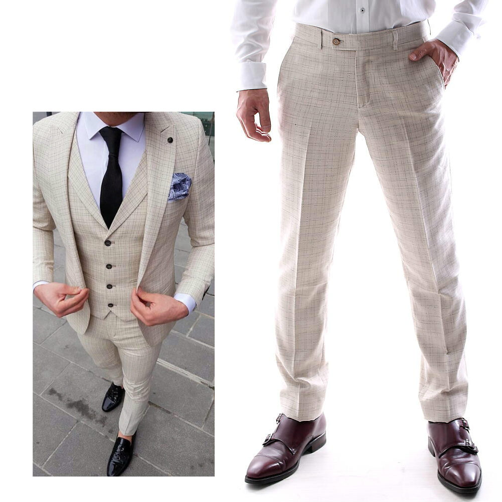 楽天市場 スラックス スリム メンズ ベージュ チェック ノータック ビジネスパンツ ジャケパン 大きいサイズも入荷 ｂｉｎ １ ｌｉｍｉｔｅｄ