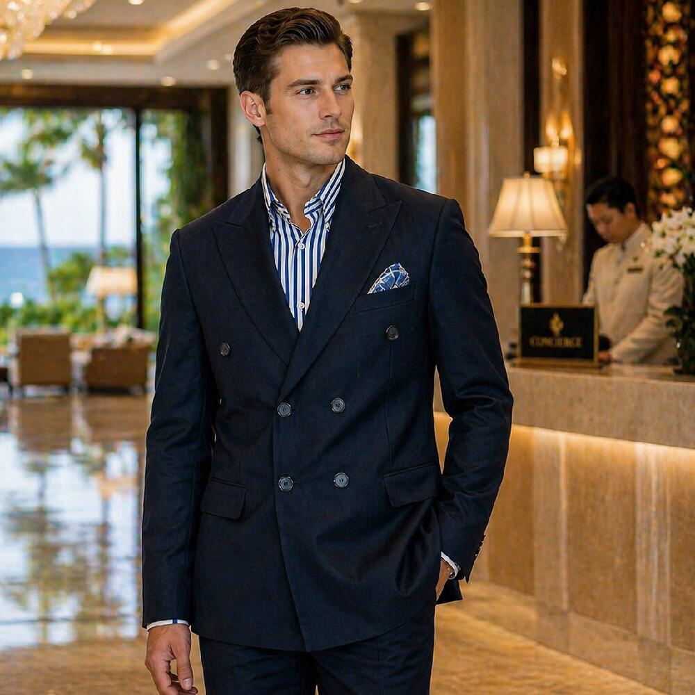 テーラードジャケット ダブル 米国海軍 メンズ 紺 総裏地