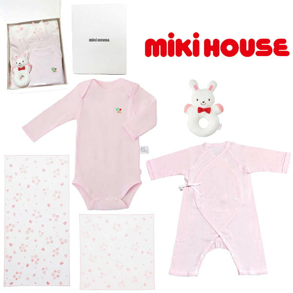 セット価格☆MIKIHOUSE ミキハウス コンビオール&長袖ロンパース肌着&ラトル&ガーゼタオル&ガーゼハンカチ 5点セットギフト【BOX付】:40-2397-614bgift