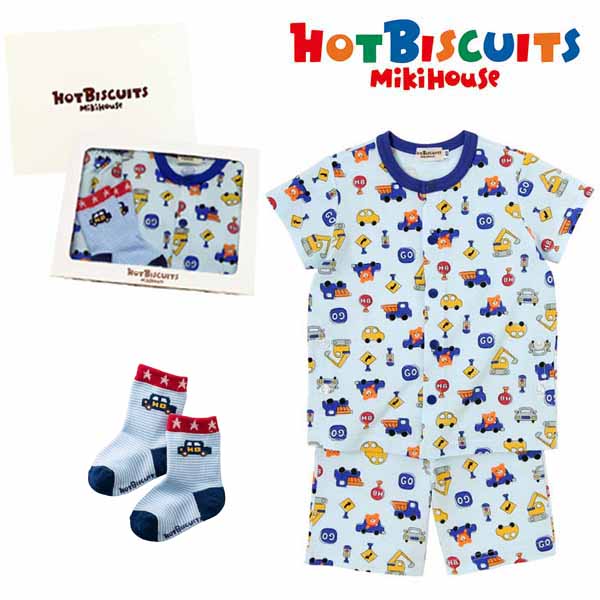 セット価格☆MIKIHOUSE HOTBISCUITS ミキハウス ホットビスケッツ パジャマ&ソックスセットギフト【BOX付】:80cm/11-13cm:72-7301-978bgift