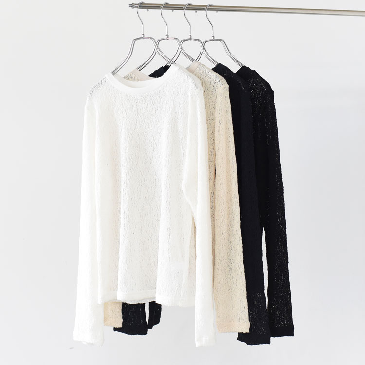 mizuiro ind（ミズイロインド）/lace crew neck T shirt レース クルーネックTシャツ/1-210080【2026春夏】