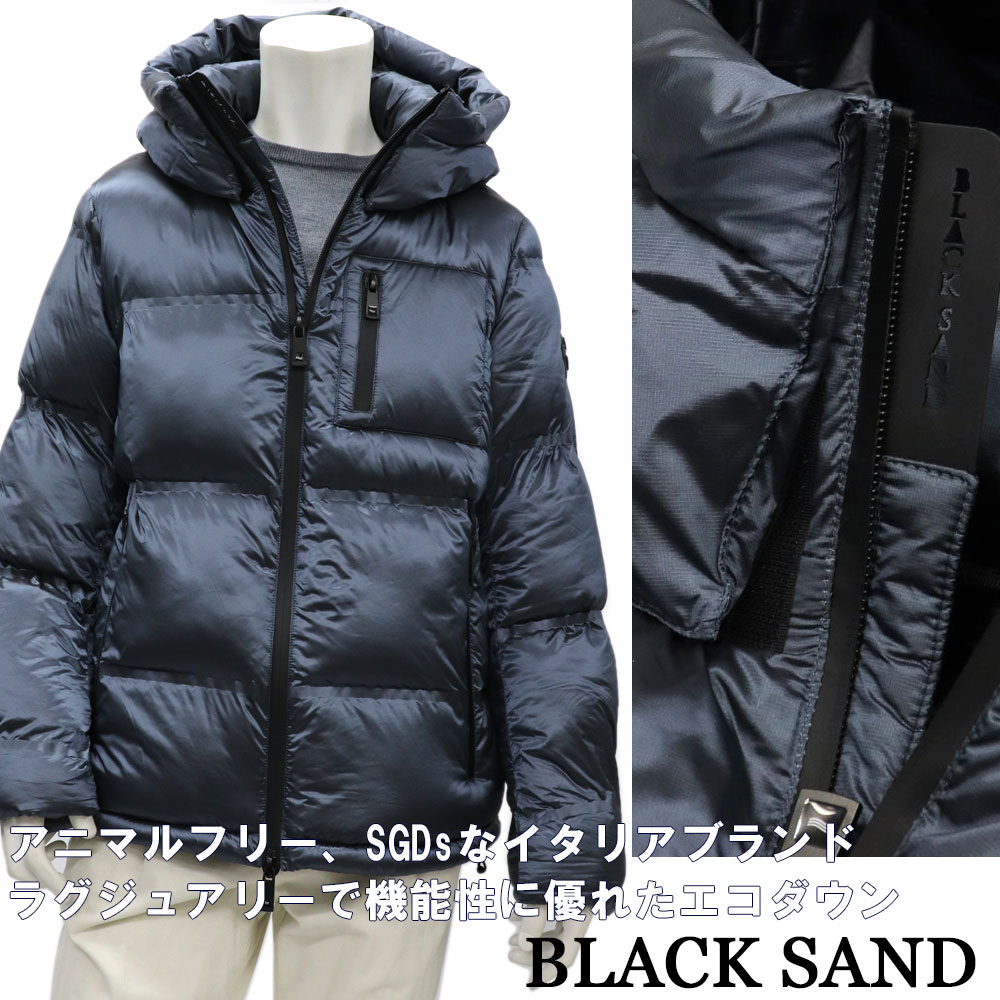 コート ジャケット Blacksand ブラックサンド イタリアブランド 中綿 エコダウンジャケット メンズ 秋冬 アウター 高機能中綿 ウォームビズ カジュアル キルティング フーテッドジャケット 中綿アウター メタリックブルーグレー 防水 防風 防寒 送料無料