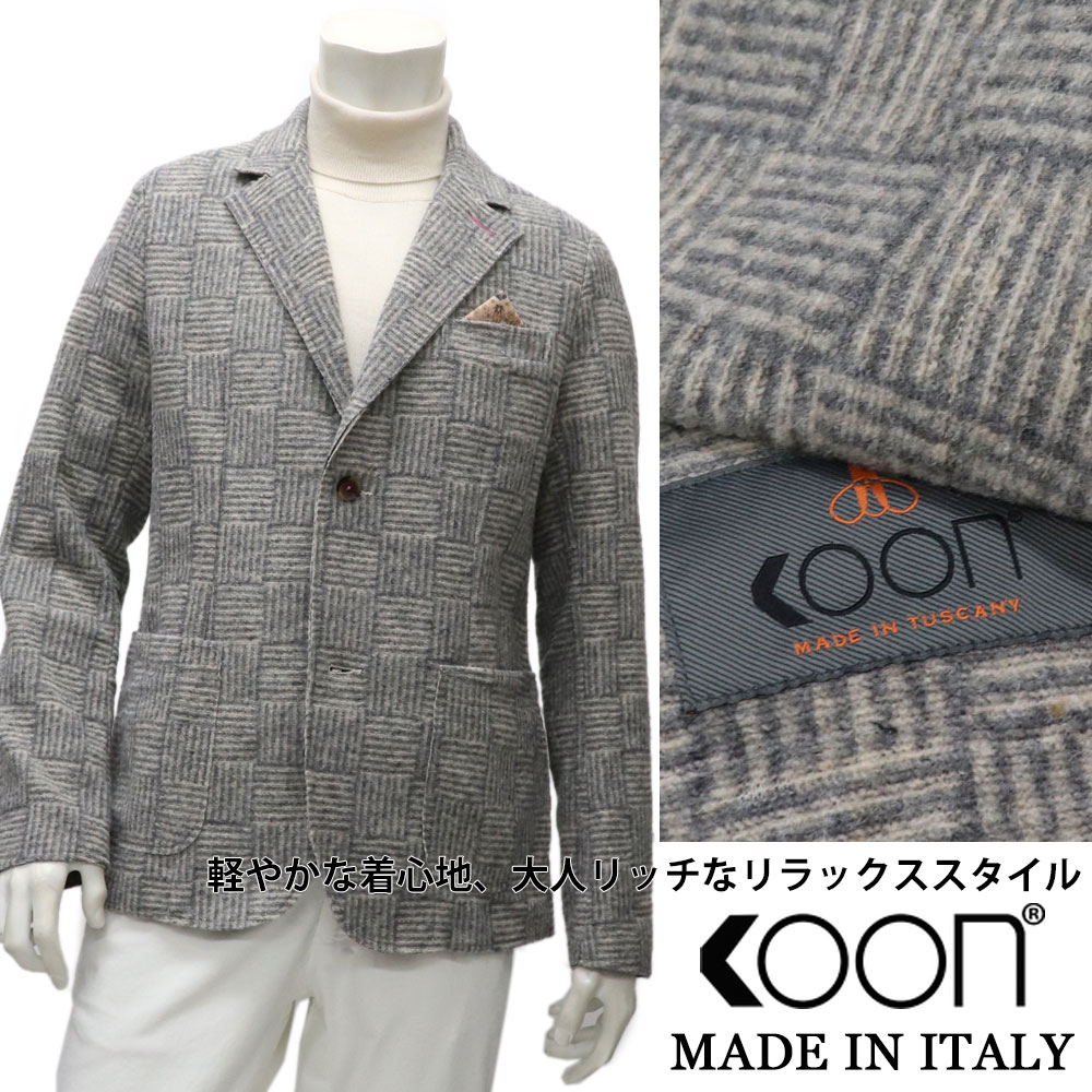 KOON　≪クーン≫　イタリア製 三者混　ストレッチ　ジャージーニットジャケット メンズ 秋冬 ≪カジュアルジャケット ウォームビズ ビジネス　ウールニットジャケット　グレー　ベージュ　チェック≫【送料無料】45000-WB 25,988円