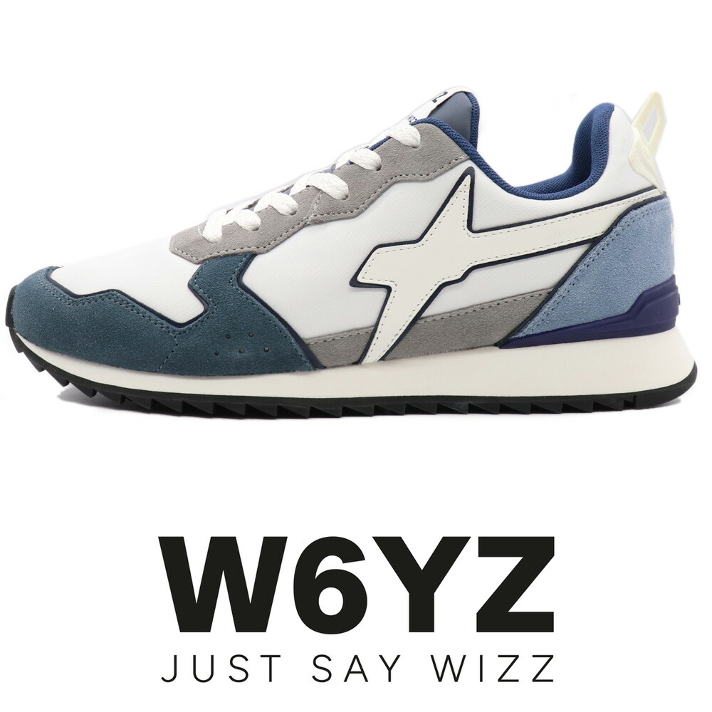 W6YZ ≪ウィズ≫ スニーカー 白 JUST SAY WIZZ ≪ジャストセイウィズ≫ イタリア共和国ブランド名 メンズ ≪白いこと ＆スモーキーブルー ナイロン スエードクロス スニーカー ≫【国内置き目品】【貨物輸送無料】37000WAA