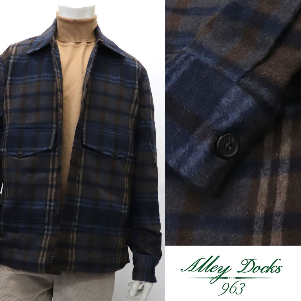 Alley Docks 963　アレイドックス　イタリアブランド　フランネルシャツジャケット　カバーオールジャケット≪チェック　　ネイビーｘブラウン系≫【送料無料】33000MTR｜スーツ＆ファッションTheShopBIOS