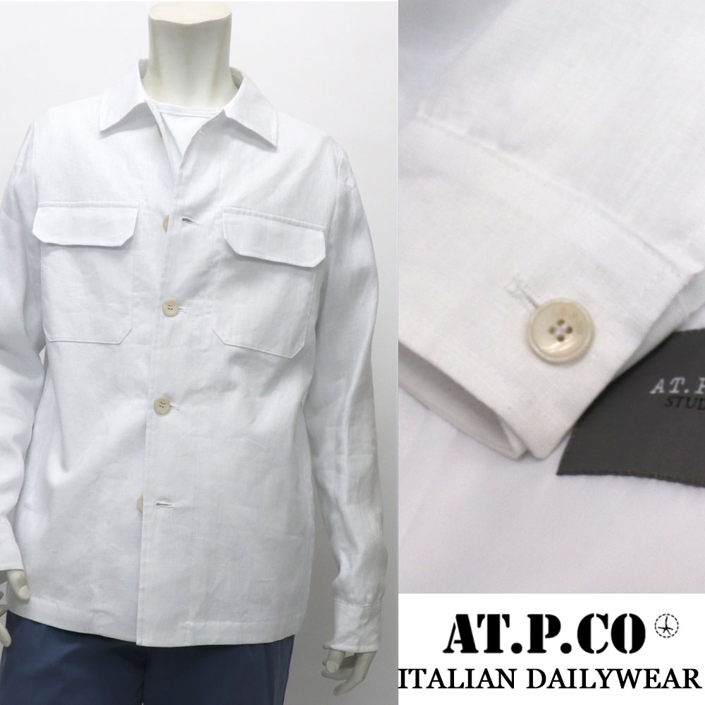 AT.P.CO ≪アティピコ≫ イタリア製　CPOジャケット リネン　麻100％ カバーオール シャツジャケット メンズ 春夏 アウター ≪イタリアブランド クールビズ　超軽量アウター　ホワイト　白≫【送料無料】60000-WT