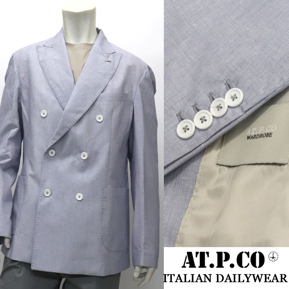 AT.P.CO ≪アティピコ≫ イタリアブランド イタリア製　コットン＆リネン　綿麻　ダブルジャケット メンズ 春夏 ≪カジュアルジャケット クールビズ ビジネス アンコンジャケット　ヘアラインストライプ≫【送料無料】63000-WTR
