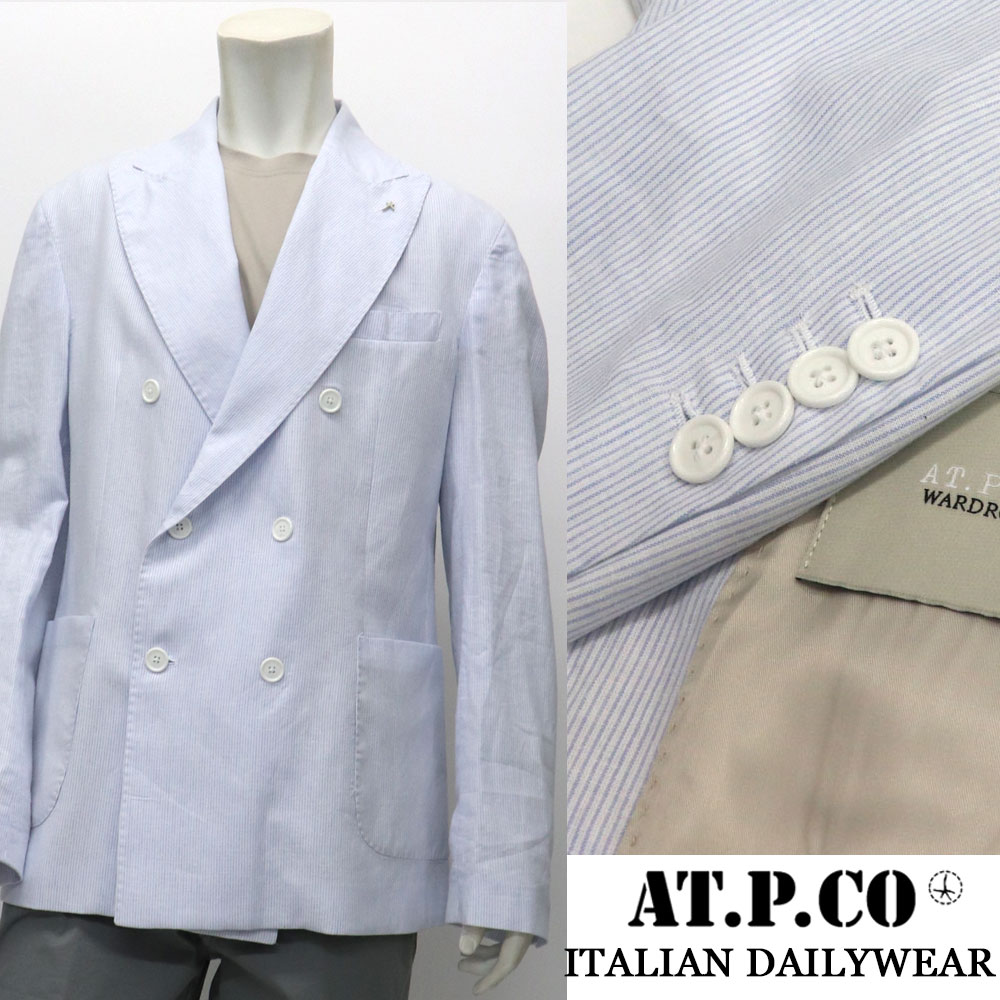 AT.P.CO ≪アティピコ≫ イタリアブランド イタリア製　コットン＆リネン　綿麻　シャツ生地　ダブルジャケット メンズ 春夏 ≪カジュアルジャケット クールビズ ビジネス アンコンジャケット　ストライプ≫【送料無料】59000-WAB