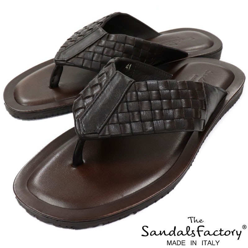 The Sandals Factory 春夏 トングサンダル 本革 ザ 茶 B 革サンダル イントレチャート レザーサンダル イタリアブランド ゴム底 Nuovonicar ブラウン イタリア製 メンズ サンダルズファクトリー ラバーソール
