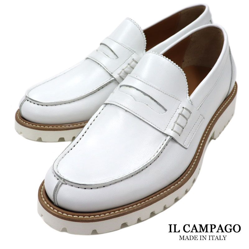 Il Campago イルカンパゴ イタリア製 毛唐人 スリッポンシューズ メンズ イタリアブランド 装束シューズ 特車心魂 ローファー 仕事シューズ 心地よいシューズ 革はき物 本革 御方靴 ホワイト 白 送料無料 wtk Restaurant Valentino De