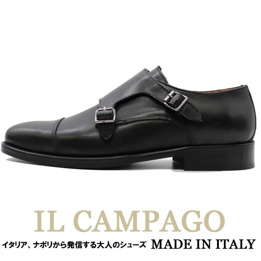 IL CAMPAGO　≪イルカンパゴ≫　イタリア製　ダブルモンクストラップシューズ メンズ　イタリアブランド　ドレスシューズ≪ビジネスシューズ 革靴　本革　紳士靴　ブラック　黒　 マッケイ製法　フォーマル≫【送料無料】35000WNK