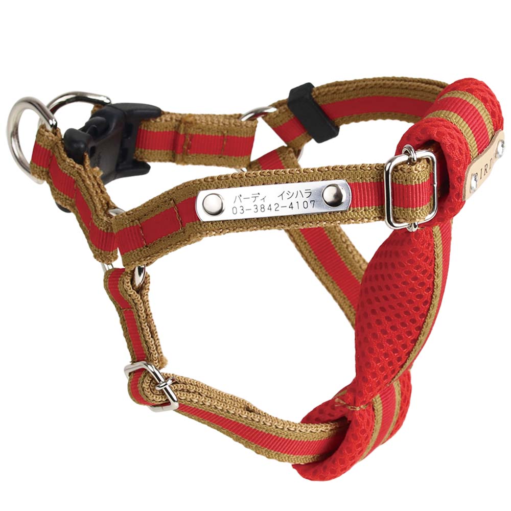 【名入れプレート】犬 小型犬 ドッグハーネス 胴輪 ラッセルクッションIDハーネス sizeM 日本製 ワンタッチバックル 布製 小型犬ワンタッチバックル胴輪 足入れ胴輪 birdie