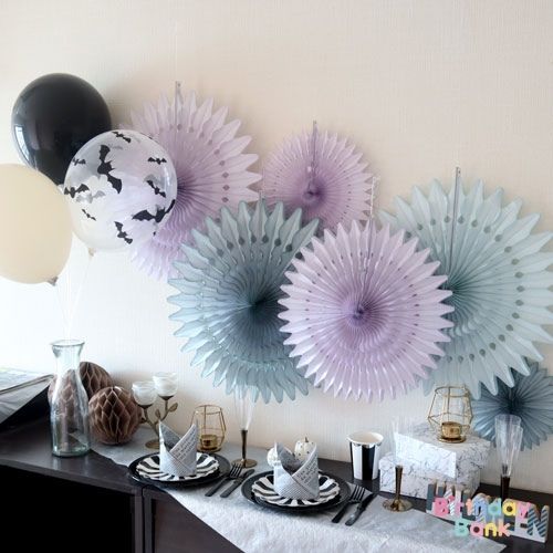 楽天市場 ペーパーファン6個セット ライラック グレー くすみカラー 秋カラー 秋色 ハロウィン 大人パーティー 飾り付け パーティーファン バースデーバンク 楽天市場店