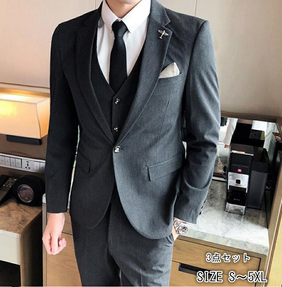 楽天市場】メンズスーツ スリーピース タキシード メンズ3ピース