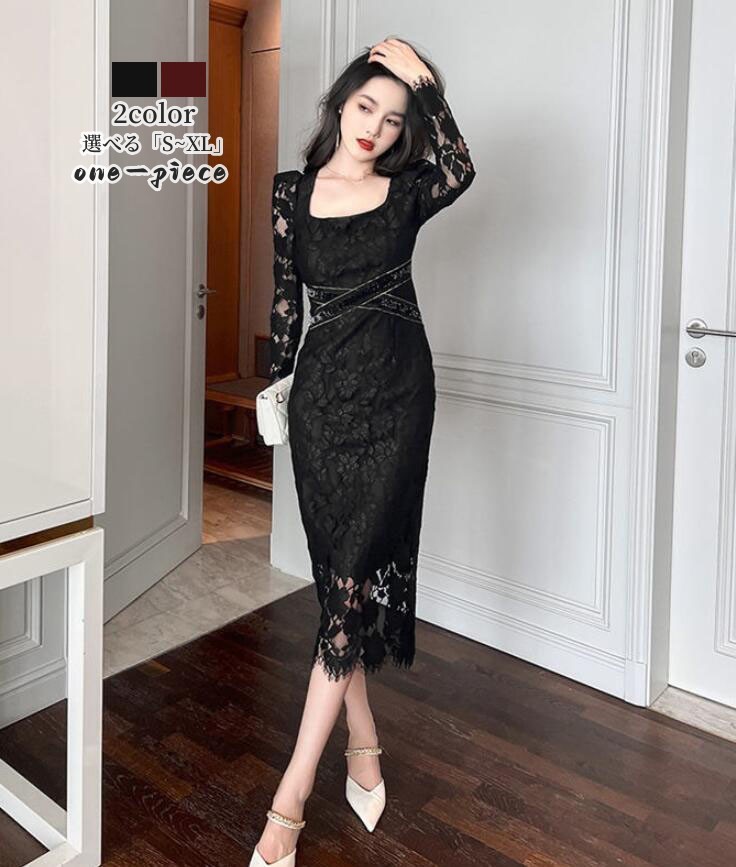 楽天市場】【人気販売中 】レースワンピース 春秋 2色 ロング