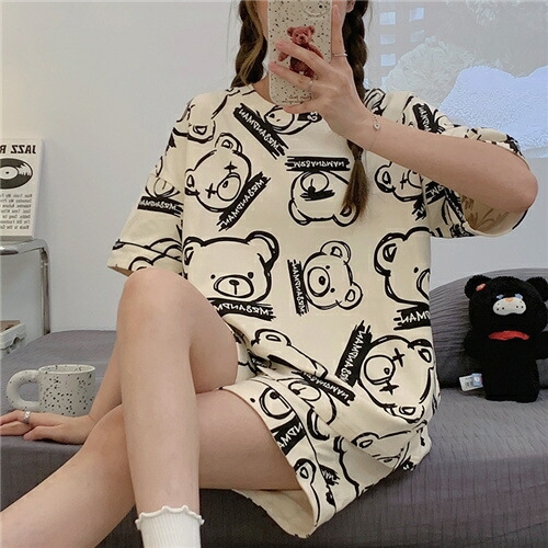 ルームウェアかわいいクマ半袖シャツショーツパジャマホームサービスインスーツi ルームウェアかわいいクマ半袖シャツショーツパジャマホーム
