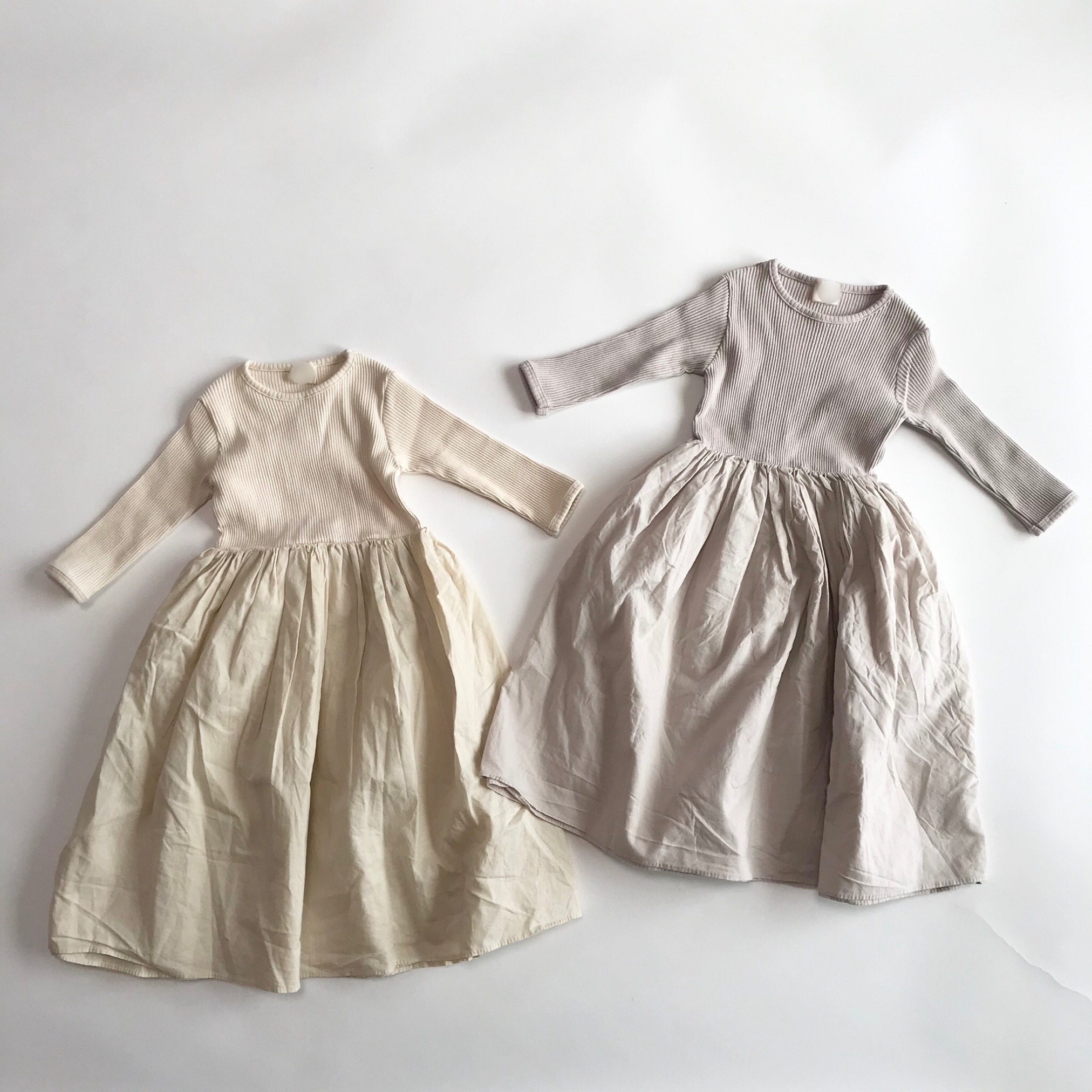 リブフレアワンピース Bisque びすく 韓国子供服 ビスク キッズ服 女の子 ナチュラル シンプル 長袖 Novix Com