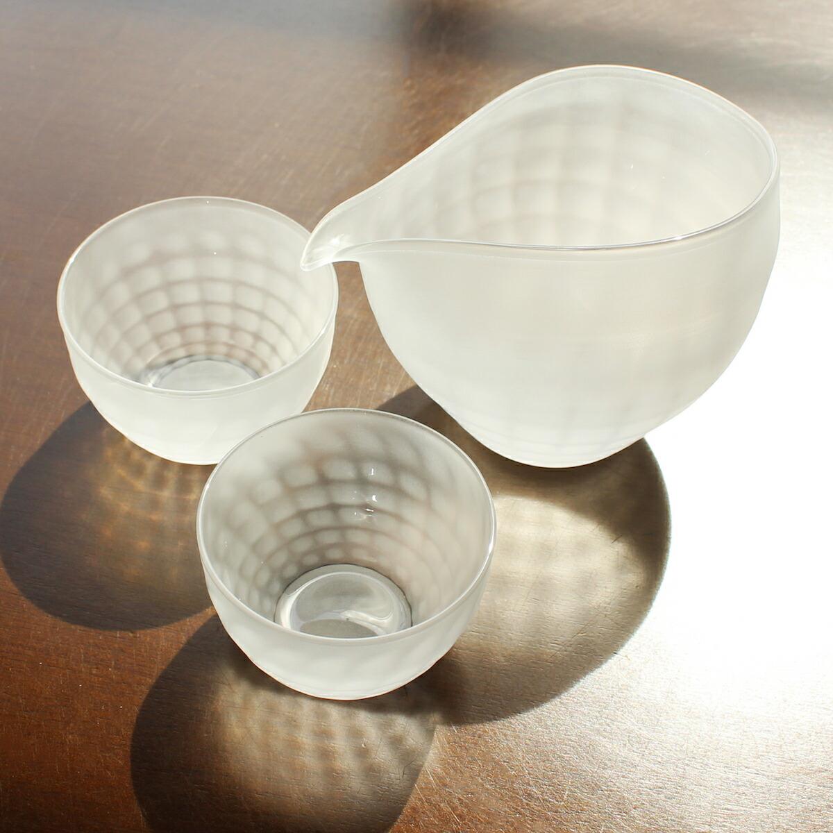 glass calico 澄 (すみ) サンドブラスト 冷酒器セット (片口・ぐい呑 2個) グラスキャリコ ハンドメイド ガラス酒器 おしゃれ 来客用 ギフト プレゼント